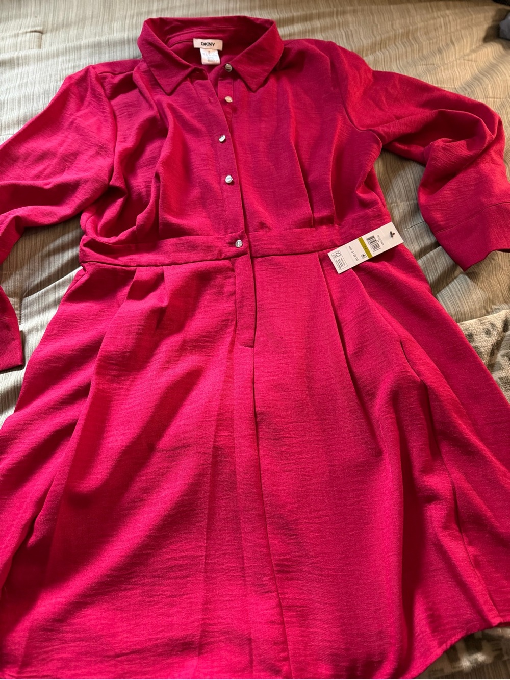 DKNY Girls' Bright Pink Button-Front Midi Dress